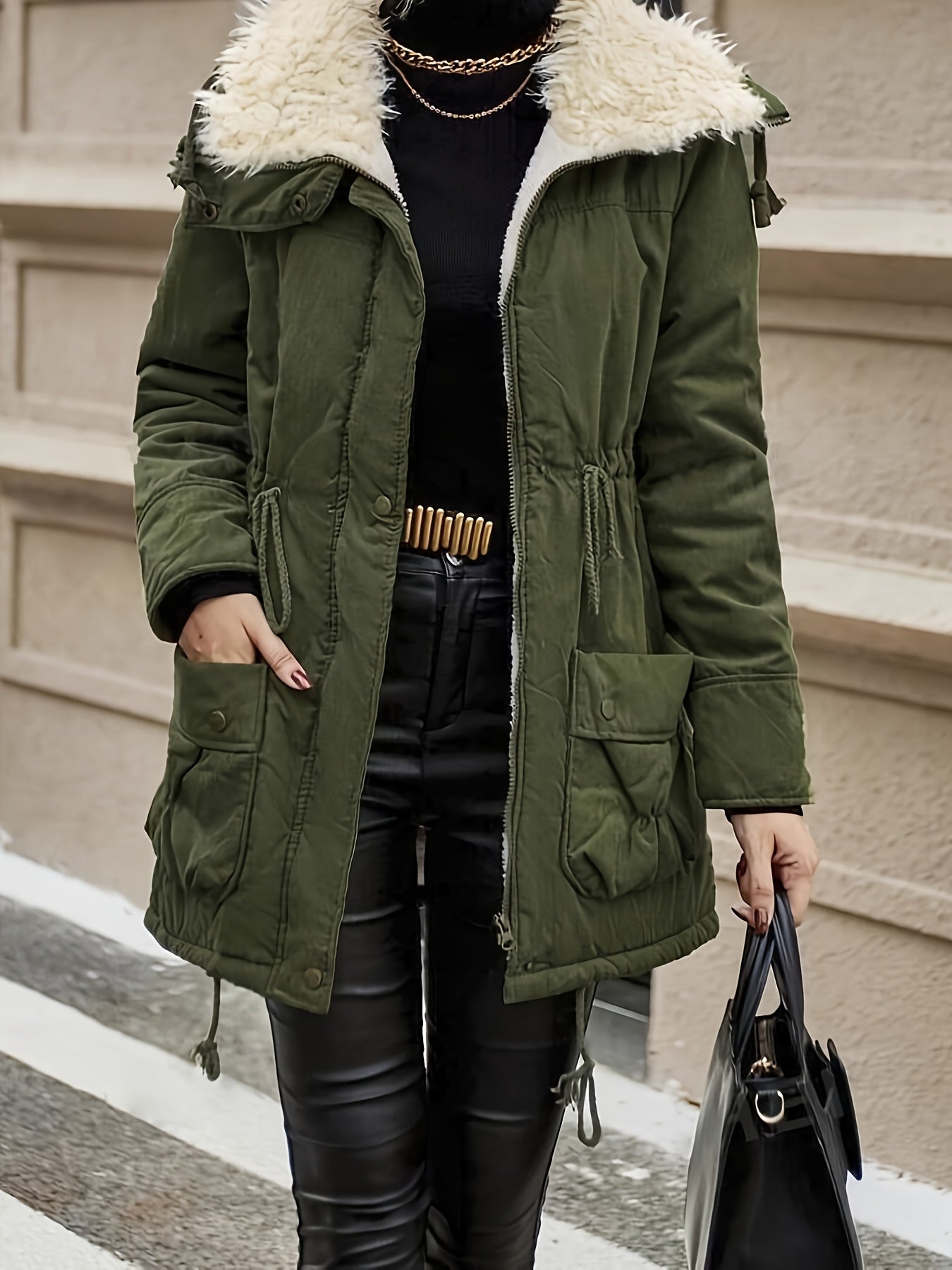 Sophie | Warm zip-up faux fur jacket with drawstring waist