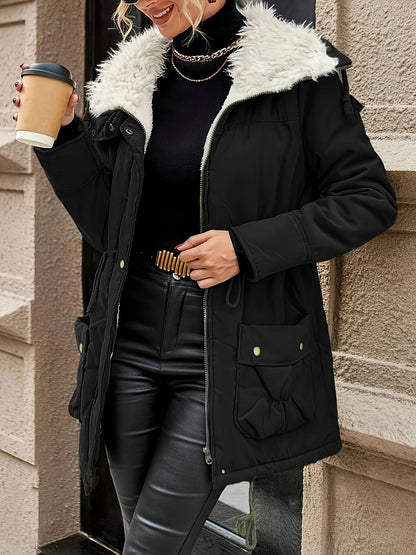 Sophie | Warm zip-up faux fur jacket with drawstring waist