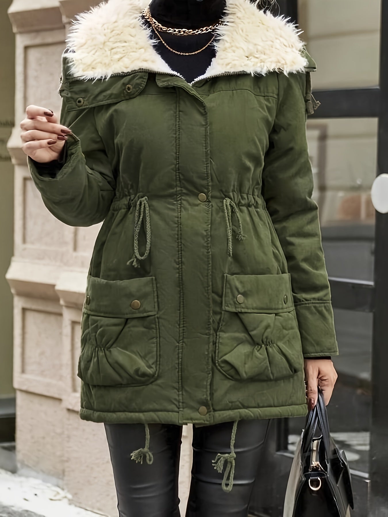 Sophie | Warm zip-up faux fur jacket with drawstring waist