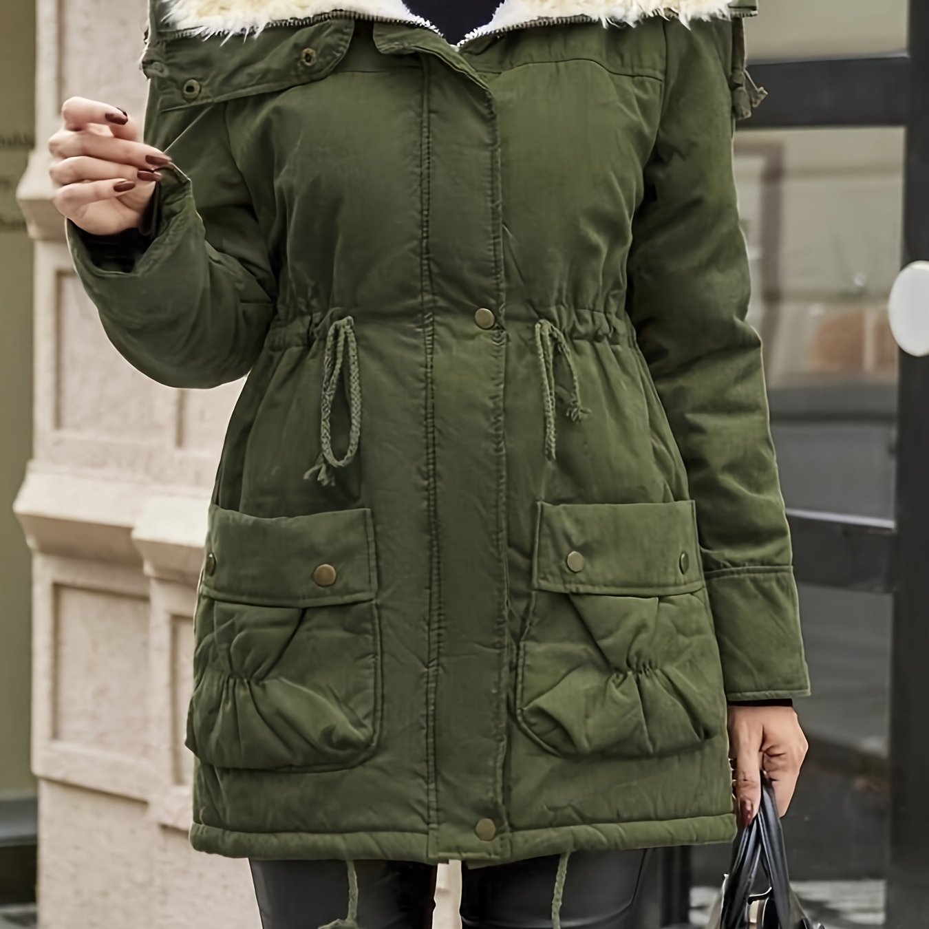 Sophie | Warm zip-up faux fur jacket with drawstring waist