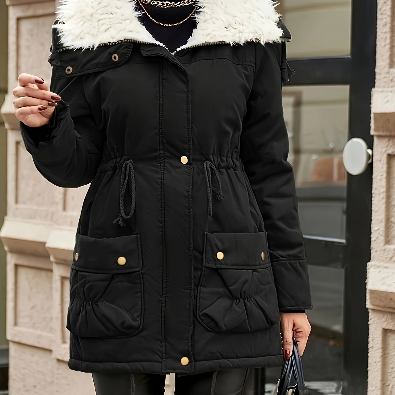 Sophie | Warm zip-up faux fur jacket with drawstring waist