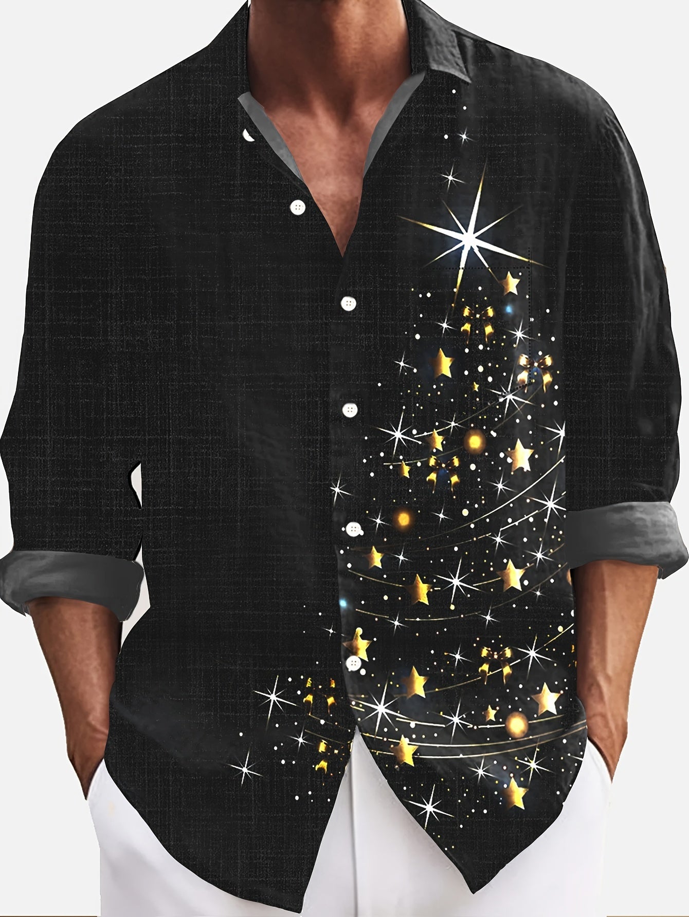 Stan | Glossy Christmas Tree Print Men's Long Sleeve Shirt