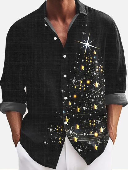 Stan | Glossy Christmas Tree Print Men's Long Sleeve Shirt