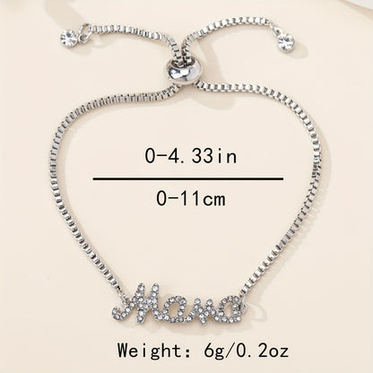 Stylish Mum Letter Charm Bracelet with Faux Diamonds