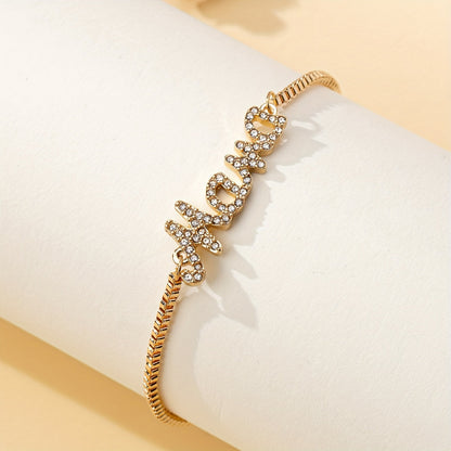 Stylish Mum Letter Charm Bracelet with Faux Diamonds