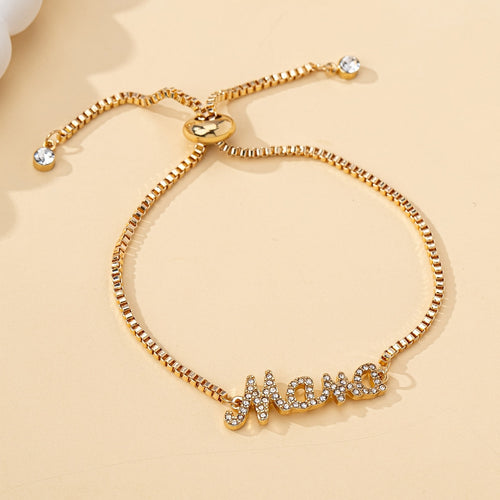 Stylish Mum Letter Charm Bracelet with Faux Diamonds