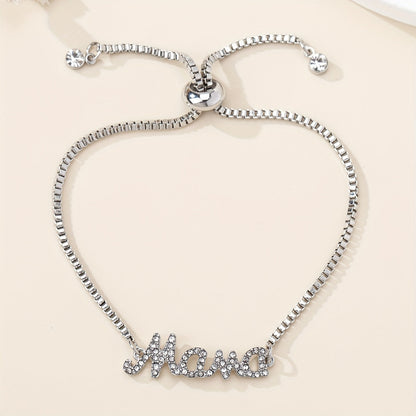 Stylish Mum Letter Charm Bracelet with Faux Diamonds