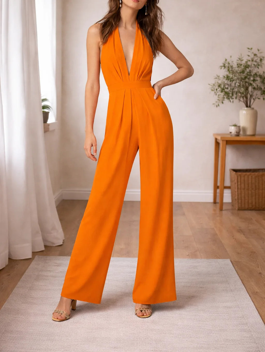 Halter Neck Jumpsuit with Wide Legs