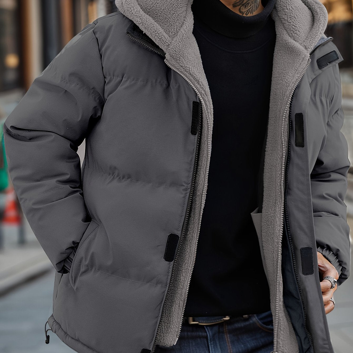 Tim | Padded men's fleece jacket with hood and pockets