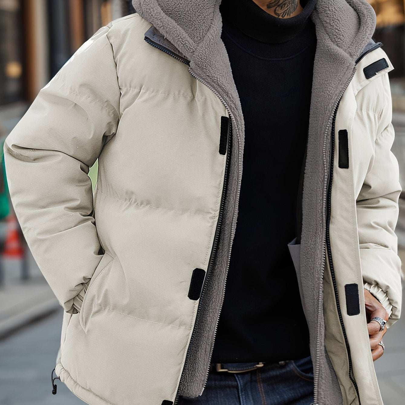 Tim | Padded men's fleece jacket with hood and pockets