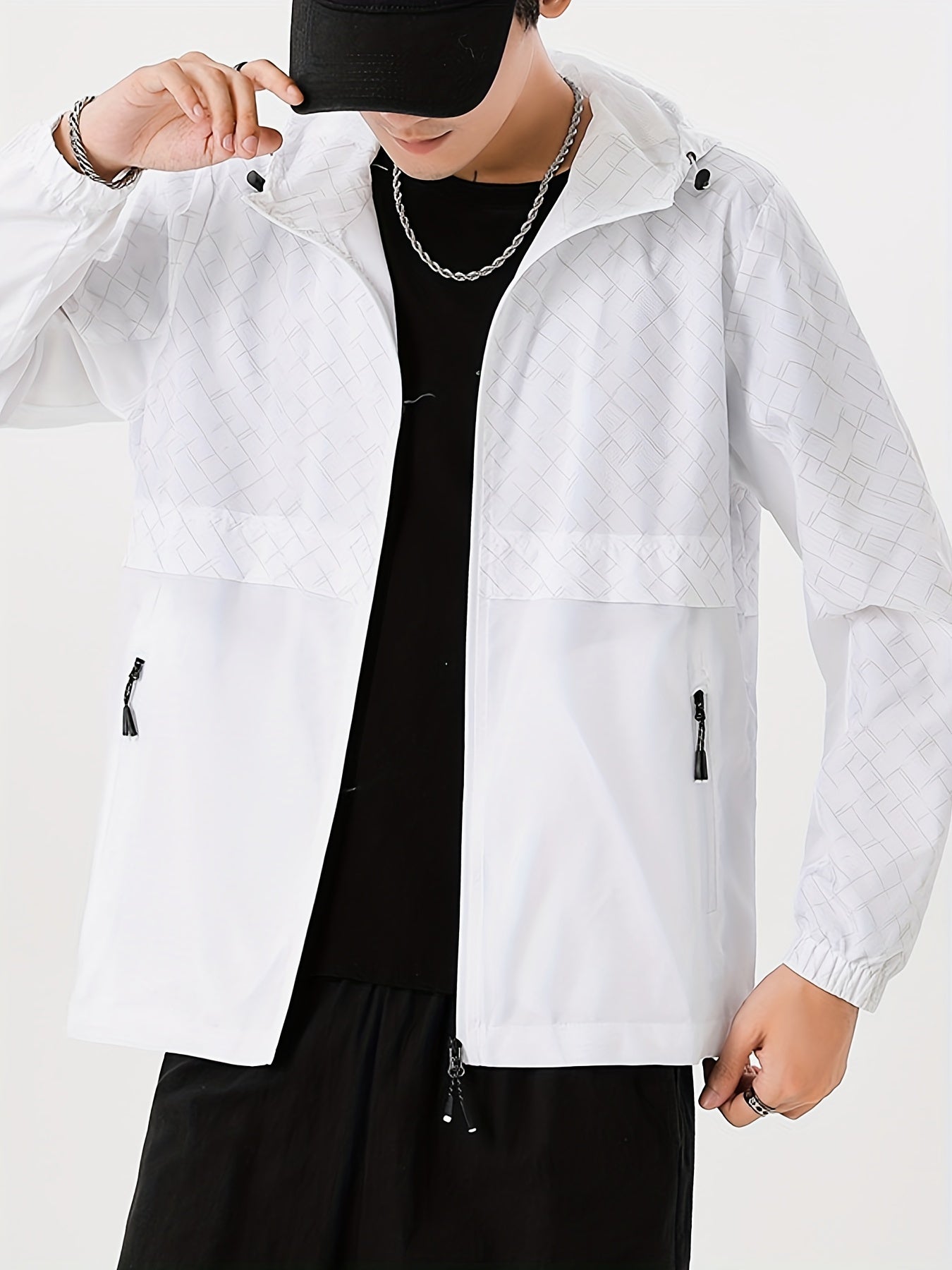 Tim | Lightweight men's windbreaker with check pattern and hood