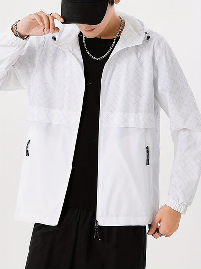 Tim | Lightweight men's windbreaker with check pattern and hood