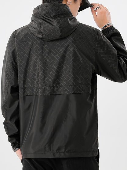 Tim | Lightweight men's windbreaker with check pattern and hood