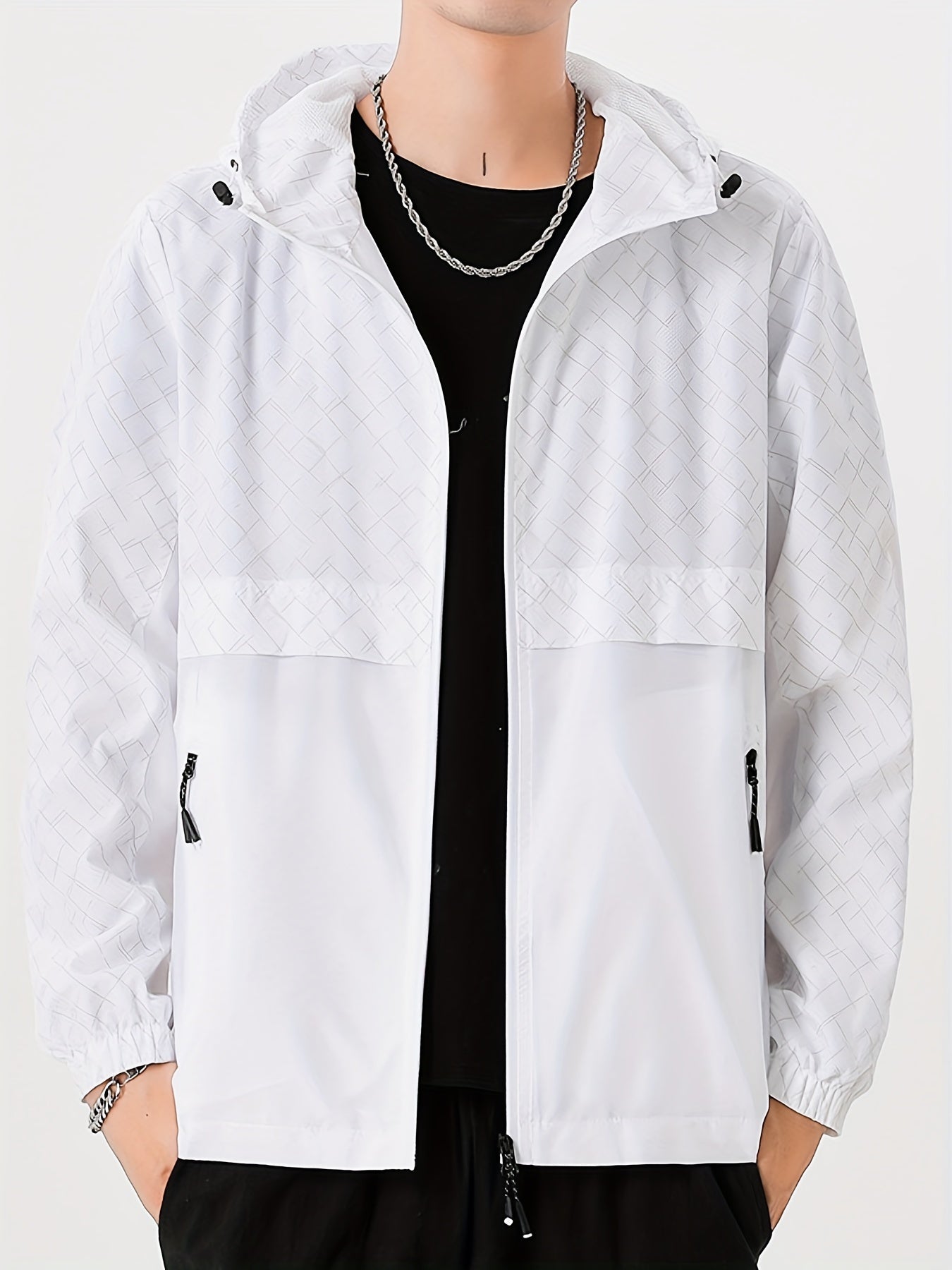 Tim | Lightweight men's windbreaker with check pattern and hood