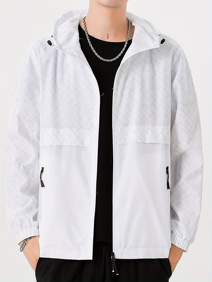 Tim | Lightweight men's windbreaker with check pattern and hood