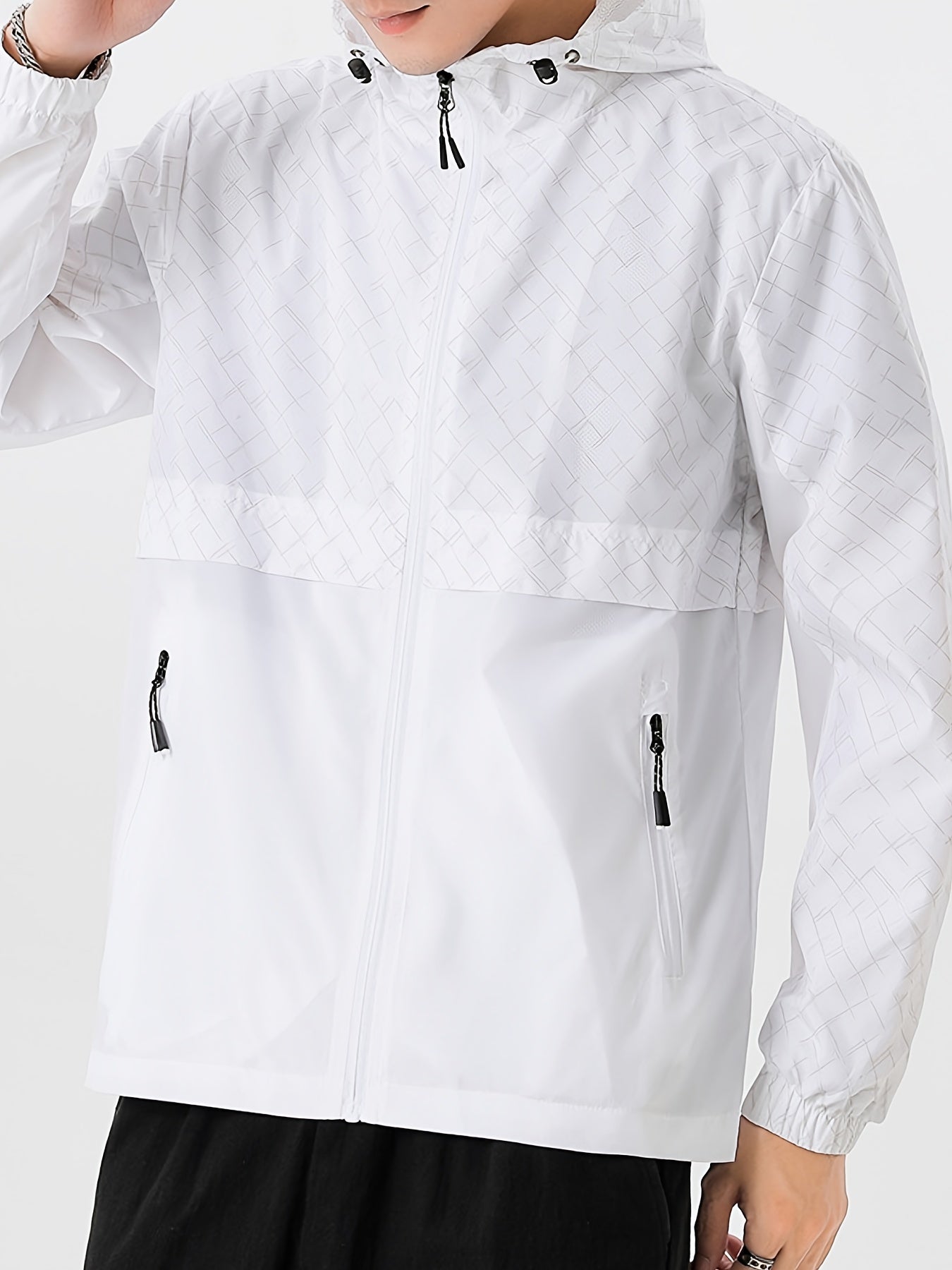 Tim | Lightweight men's windbreaker with check pattern and hood