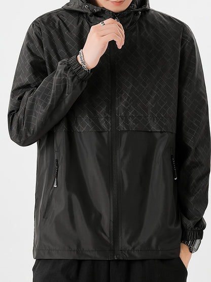 Tim | Lightweight men's windbreaker with check pattern and hood