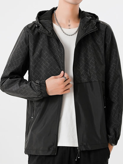 Tim | Lightweight men's windbreaker with check pattern and hood