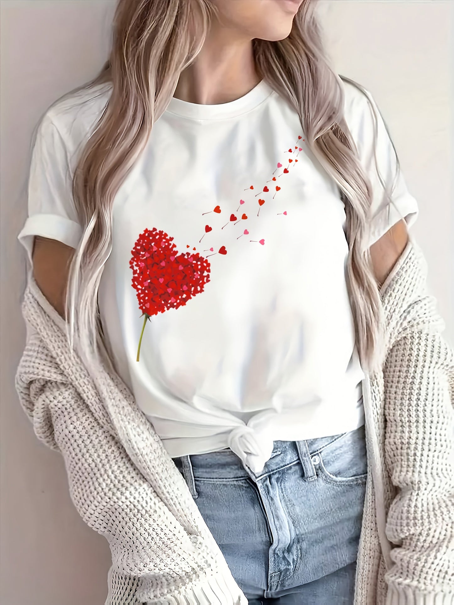Valentina | Cute and Romantic T-shirt with Pink Hearts and Flowers