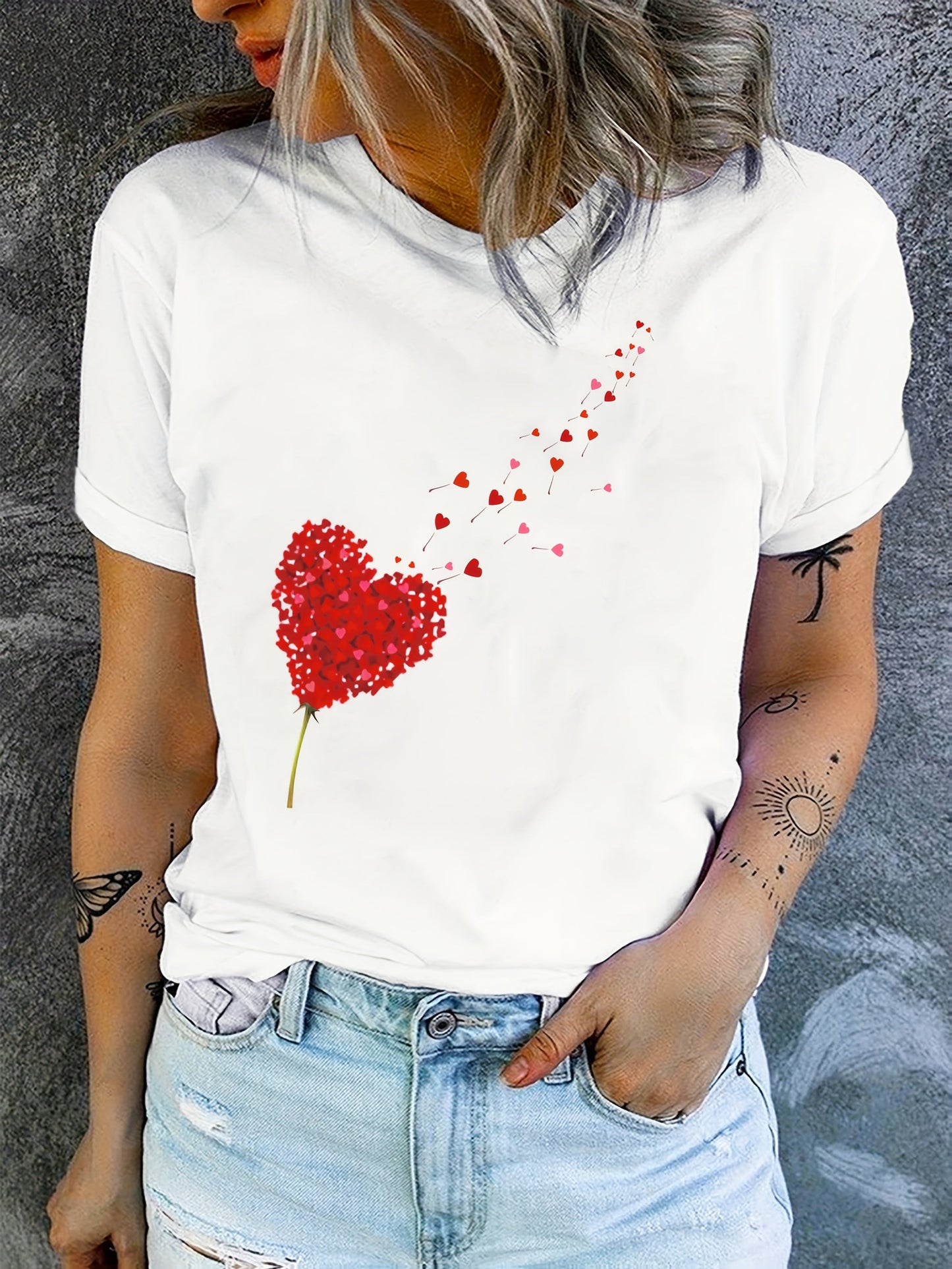 Valentina | Cute and Romantic T-shirt with Pink Hearts and Flowers
