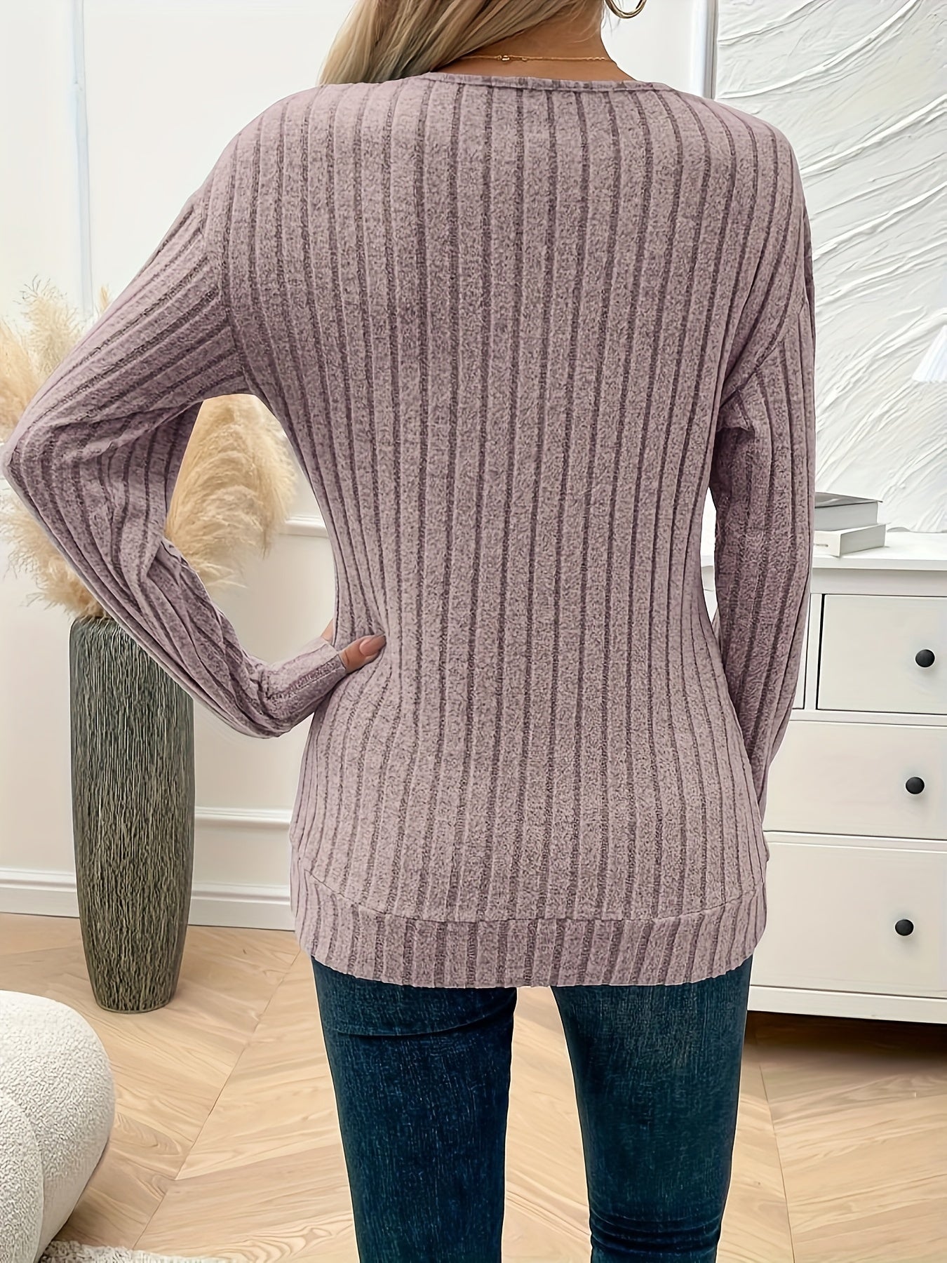 Vera | Plain Colour V-Neck Long Sleeve T-Shirt