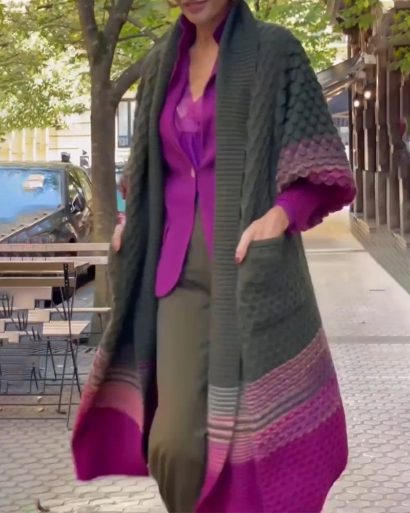 Colour Block Cardigan with Lantern Sleeves