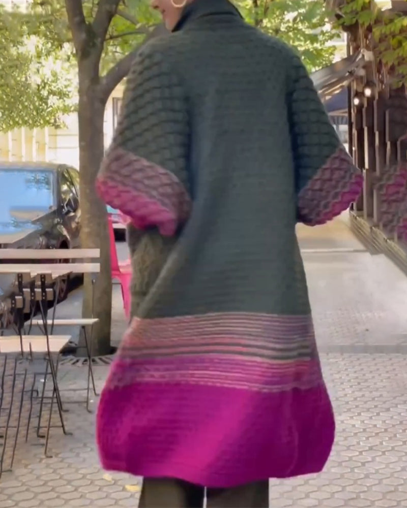 Colour Block Cardigan with Lantern Sleeves