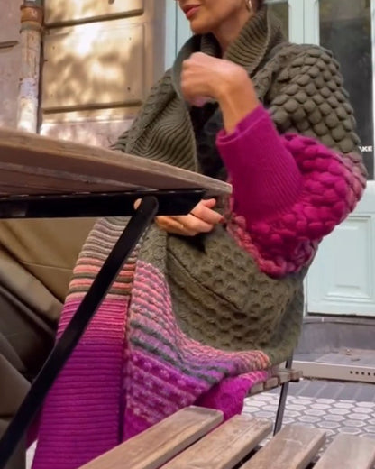 Colour Block Cardigan with Lantern Sleeves