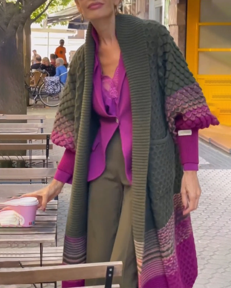 Colour Block Cardigan with Lantern Sleeves