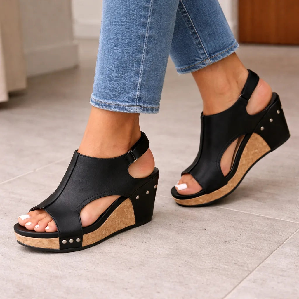 Platform wedge sandals with cutout