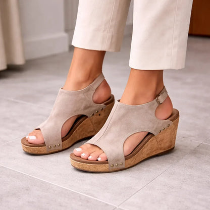 Platform wedge sandals with cutout