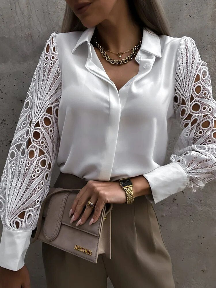 Women's Hollow Out Sleeve Mesh Blouse
