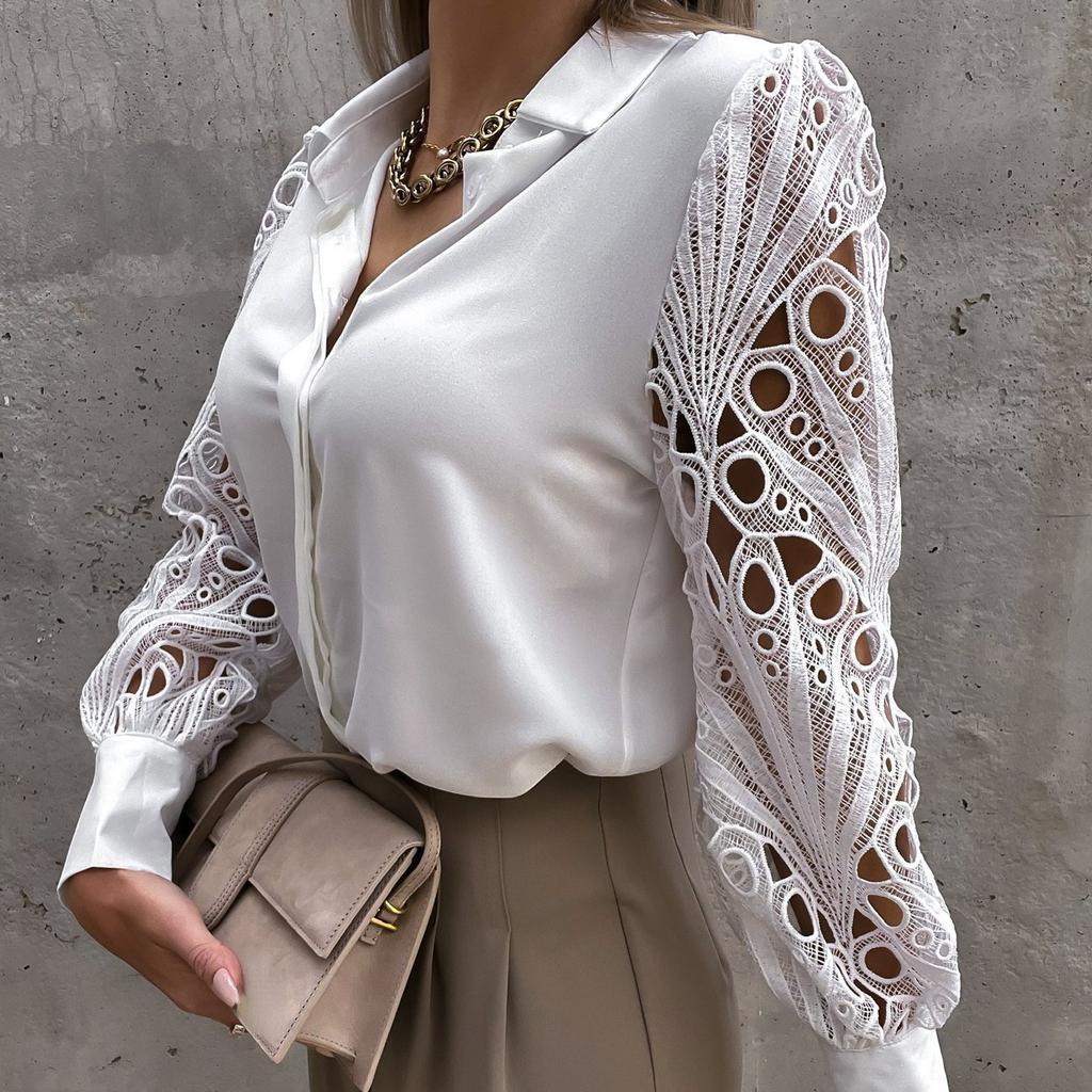 Women's Hollow Out Sleeve Mesh Blouse